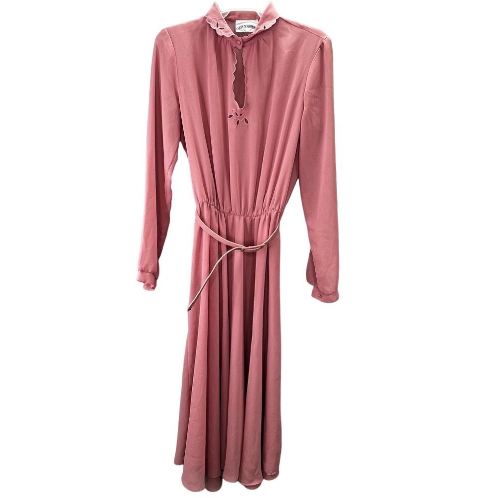 Vintage Dress Lizzy & Johnny Mauve Blush Pink size 7/8 Belted A-Line Secretary